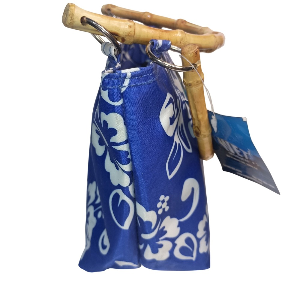 Mainland Maui Floral Handbag Bamboo Handle Blue White Purse Small‎ NWT SKUCH103 - Picture 3 of 7